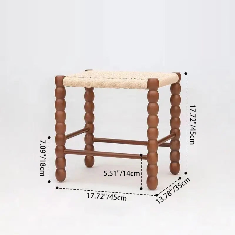 Traditional Vintage Rope Wood Rectangular Low Stool For Bedroom And Living Room