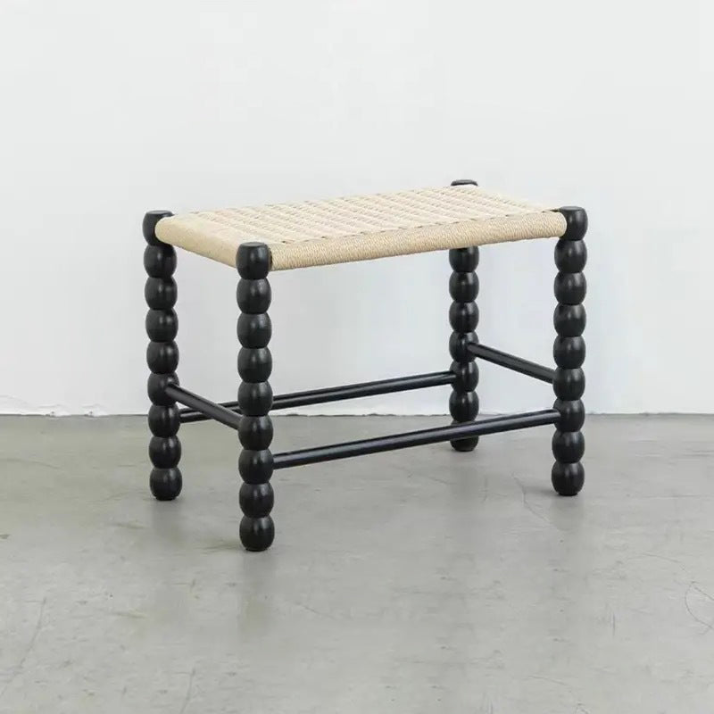 Traditional Vintage Rope Wood Rectangular Low Stool For Bedroom And Living Room