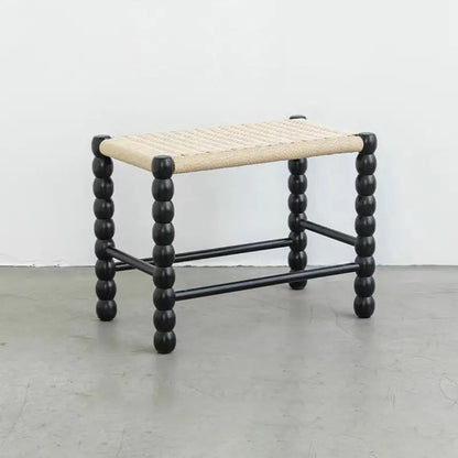 Traditional Vintage Rope Wood Rectangular Low Stool For Bedroom And Living Room