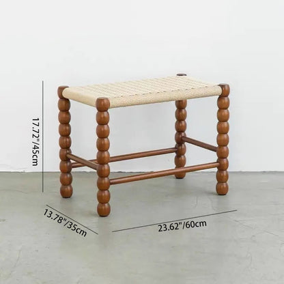 Traditional Vintage Rope Wood Rectangular Low Stool For Bedroom And Living Room