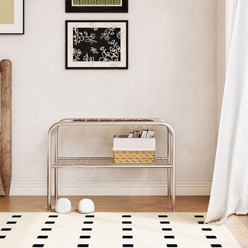 Modern Mid-Century Carbon Steel & Wood Rectangular Bench For Entryway, Bedroom, And Living Room