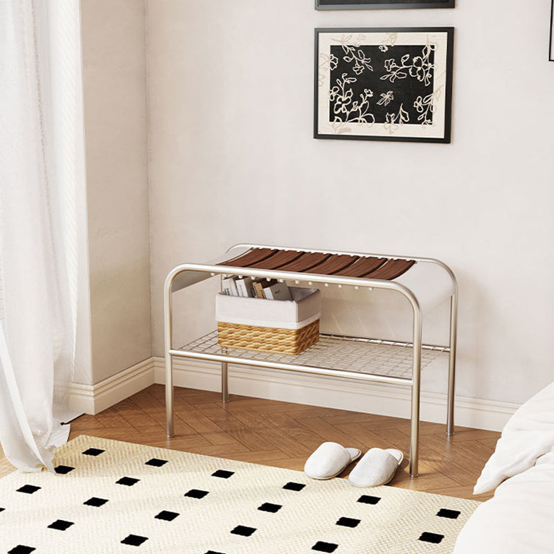 Modern Mid-Century Carbon Steel & Wood Rectangular Bench For Entryway, Bedroom, And Living Room