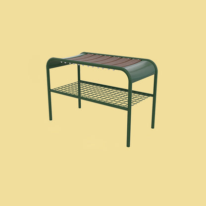 Modern Mid-Century Carbon Steel & Wood Rectangular Bench For Entryway, Bedroom, And Living Room