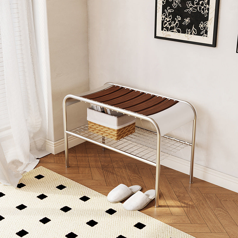 Modern Mid-Century Carbon Steel & Wood Rectangular Bench For Entryway, Bedroom, And Living Room