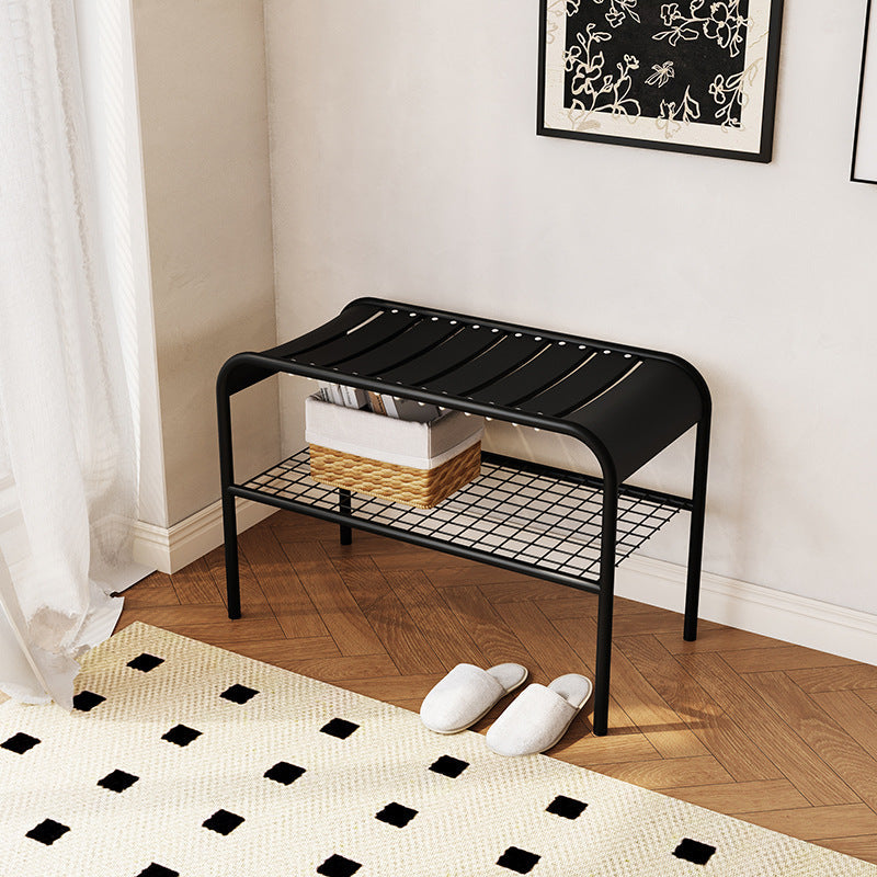 Modern Mid-Century Carbon Steel & Wood Rectangular Bench For Entryway, Bedroom, And Living Room