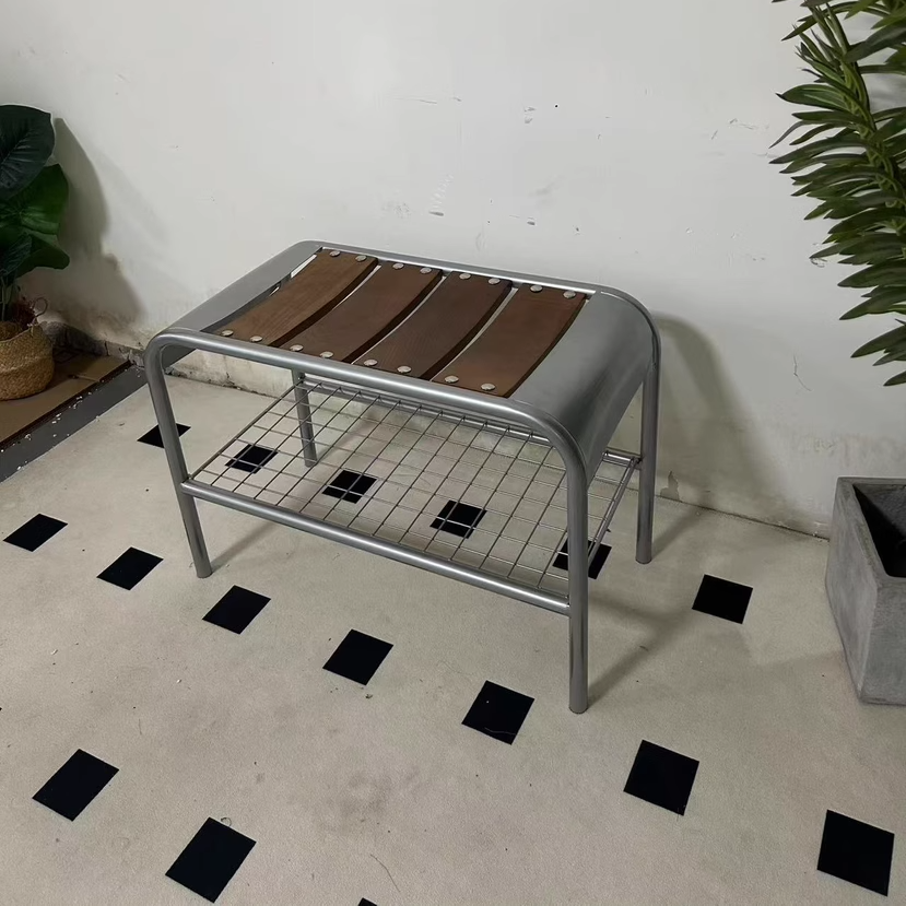 Modern Mid-Century Carbon Steel & Wood Rectangular Bench For Entryway, Bedroom, And Living Room