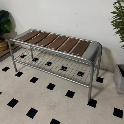 Modern Mid-Century Carbon Steel & Wood Rectangular Bench For Entryway, Bedroom, And Living Room