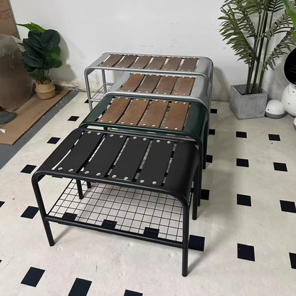 Modern Mid-Century Carbon Steel & Wood Rectangular Bench For Entryway, Bedroom, And Living Room