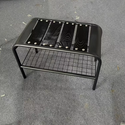 Modern Mid-Century Carbon Steel & Wood Rectangular Bench For Entryway, Bedroom, And Living Room