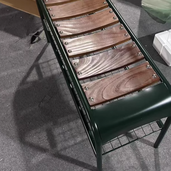 Modern Mid-Century Carbon Steel & Wood Rectangular Bench For Entryway, Bedroom, And Living Room