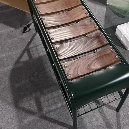 Modern Mid-Century Carbon Steel & Wood Rectangular Bench For Entryway, Bedroom, And Living Room