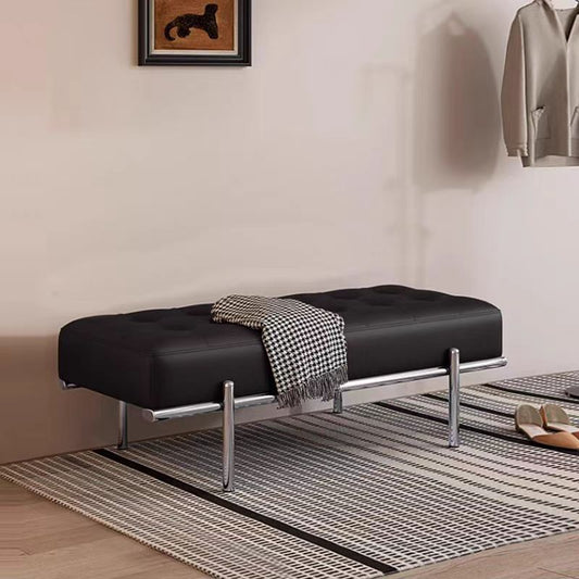 Modern Minimalist Faux Leather Stainless Steel Rectangular Bench For Entryway, Bedroom, And Living Room