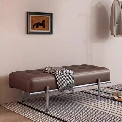 Modern Minimalist Faux Leather Stainless Steel Rectangular Bench For Entryway, Bedroom, And Living Room