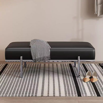 Modern Minimalist Faux Leather Stainless Steel Rectangular Bench For Entryway, Bedroom, And Living Room