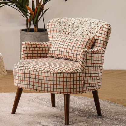 Traditional Vintage Cotton Linen Faux Leather Wood Square Sofa Armchair For Living Room And Bedroom