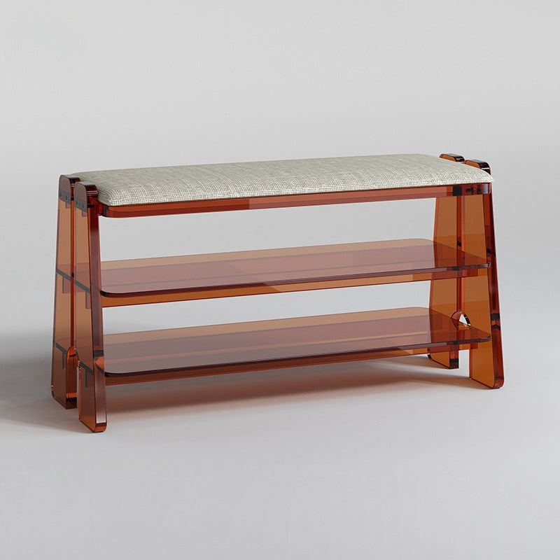 Modern Minimalist Acrylic & Cotton Linen Trapezoid Bench For Entryway, Bedroom & Living Room