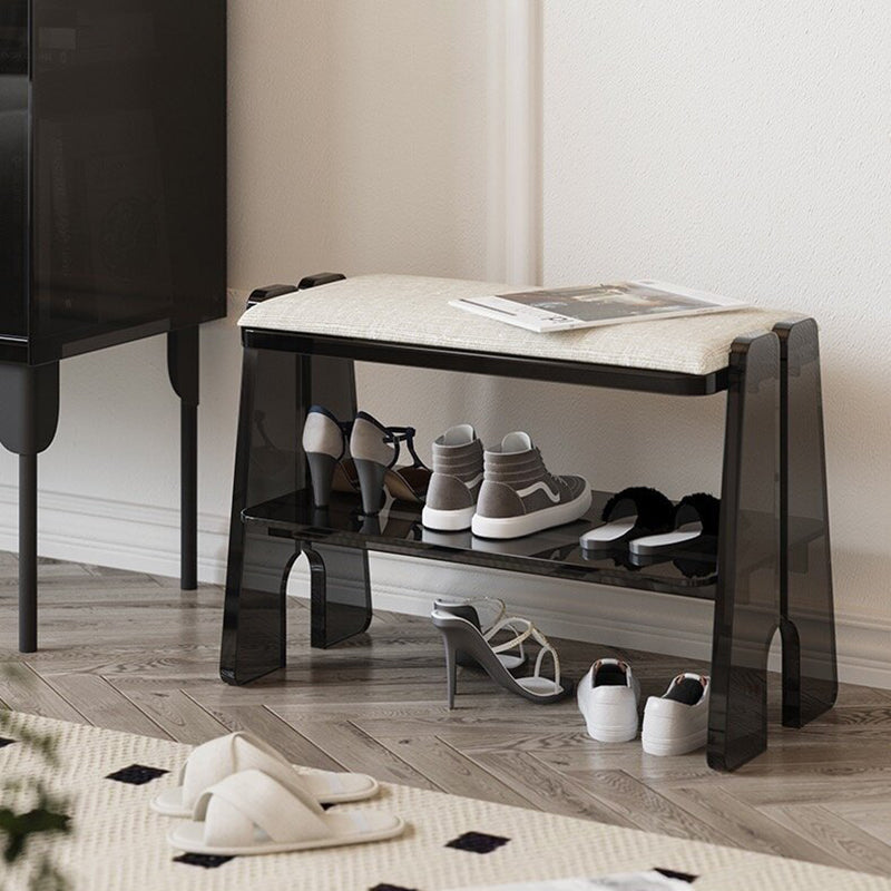 Modern Minimalist Acrylic & Cotton Linen Trapezoid Bench For Entryway, Bedroom & Living Room