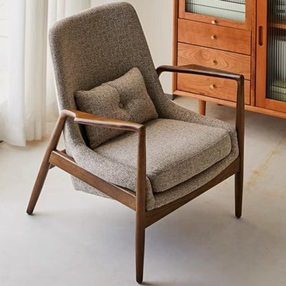 Contemporary Nordic Leather, Fabric & Wood Curved Accent Chair For Bedroom & Living Room