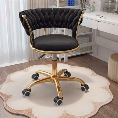Contemporary Nordic Velvet & Metal Round Vanity Stool With Adjustable Height For Bedroom & Living Room