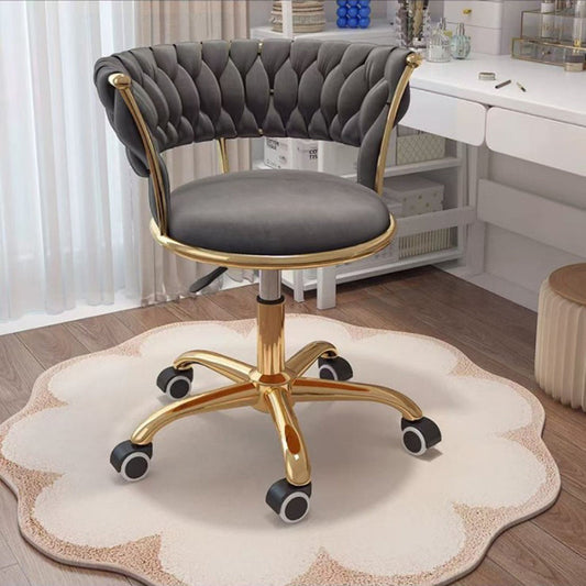 Contemporary Nordic Velvet & Metal Round Vanity Stool With Adjustable Height For Bedroom & Living Room