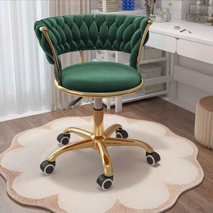 Contemporary Nordic Velvet & Metal Round Vanity Stool With Adjustable Height For Bedroom & Living Room