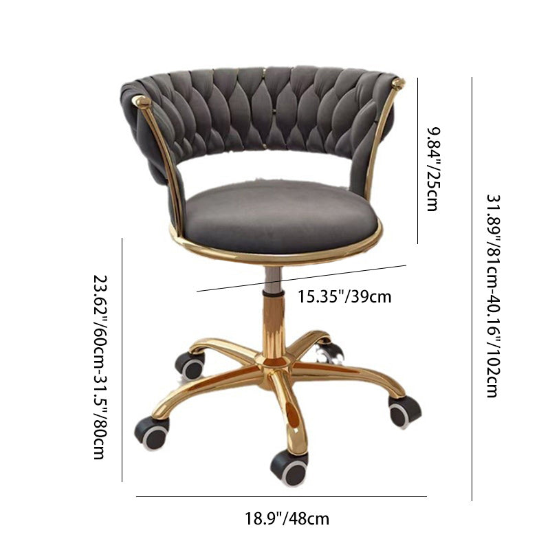Contemporary Nordic Velvet & Metal Round Vanity Stool With Adjustable Height For Bedroom & Living Room
