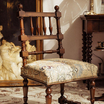 Traditional French Wood & Fabric Square Dining Chair For Living Room & Dining Room