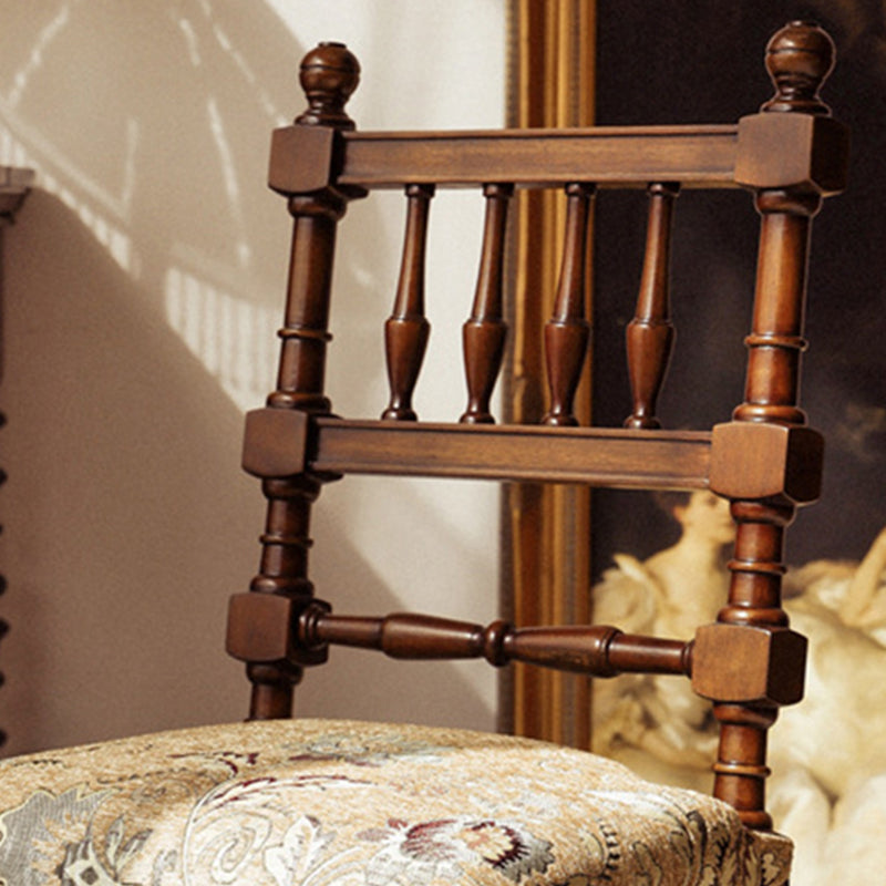 Traditional French Wood & Fabric Square Dining Chair For Living Room & Dining Room