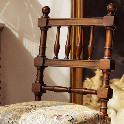 Traditional French Wood & Fabric Square Dining Chair For Living Room & Dining Room