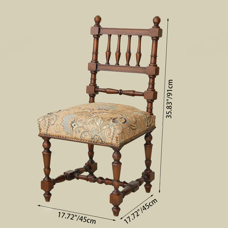 Traditional French Wood & Fabric Square Dining Chair For Living Room & Dining Room