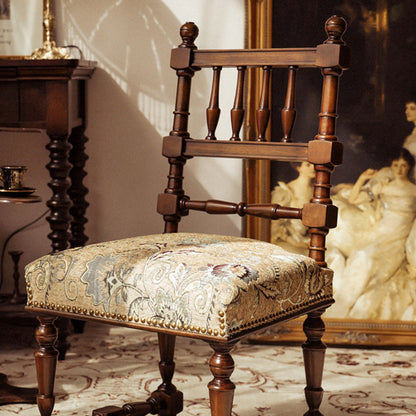 Traditional French Wood & Fabric Square Dining Chair For Living Room & Dining Room