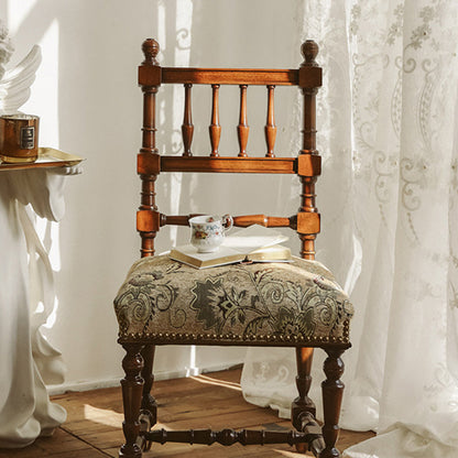 Traditional French Wood & Fabric Square Dining Chair For Living Room & Dining Room