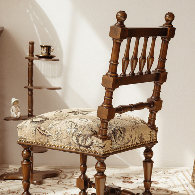 Traditional French Wood & Fabric Square Dining Chair For Living Room & Dining Room