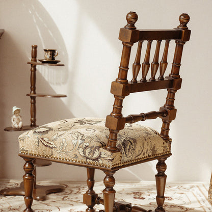 Traditional French Wood & Fabric Square Dining Chair For Living Room & Dining Room