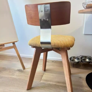 Contemporary Nordic Wood & Fabric Curved Square Dining Chair For Dining Room & Living Room