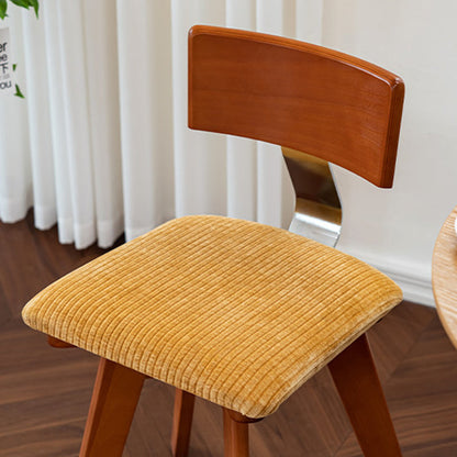 Contemporary Nordic Wood & Fabric Curved Square Dining Chair For Dining Room & Living Room