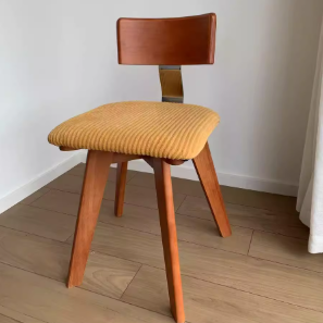 Contemporary Nordic Wood & Fabric Curved Square Dining Chair For Dining Room & Living Room