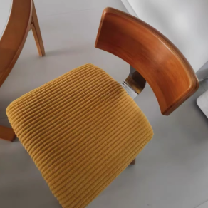 Contemporary Nordic Wood & Fabric Curved Square Dining Chair For Dining Room & Living Room