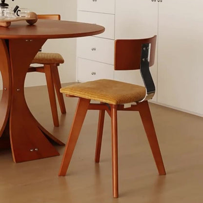 Contemporary Nordic Wood & Fabric Curved Square Dining Chair For Dining Room & Living Room
