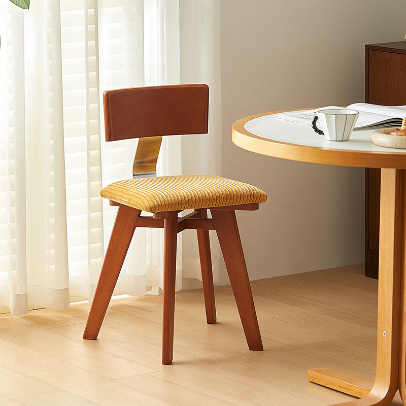Contemporary Nordic Wood & Fabric Curved Square Dining Chair For Dining Room & Living Room