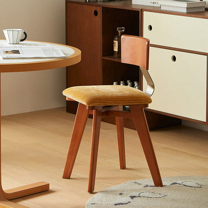 Contemporary Nordic Wood & Fabric Curved Square Dining Chair For Dining Room & Living Room