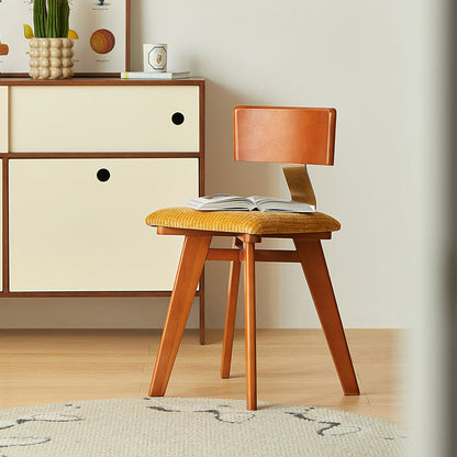 Contemporary Nordic Wood & Fabric Curved Square Dining Chair For Dining Room & Living Room