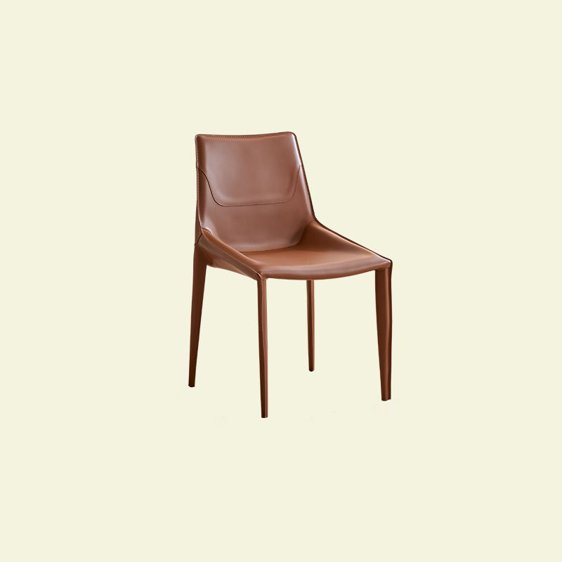 Modern Minimalist Saddle Leather & Carbon Steel Curved Square Dining Chair For Dining Room & Living Room