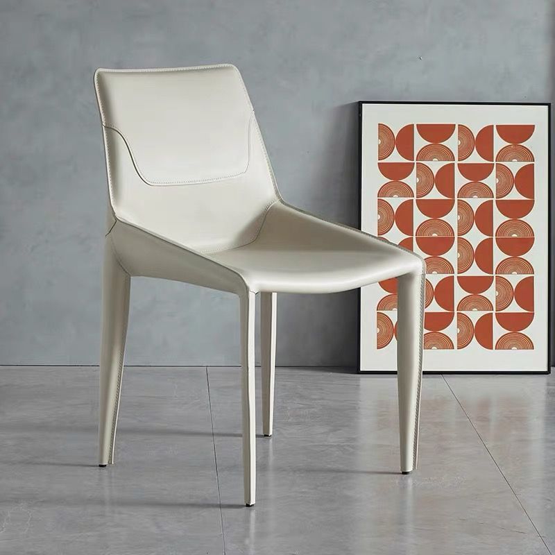 Modern Minimalist Saddle Leather & Carbon Steel Curved Square Dining Chair For Dining Room & Living Room