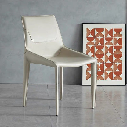Modern Minimalist Saddle Leather & Carbon Steel Curved Square Dining Chair For Dining Room & Living Room