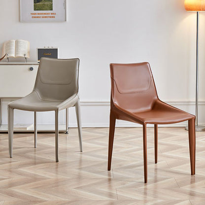 Modern Minimalist Saddle Leather & Carbon Steel Curved Square Dining Chair For Dining Room & Living Room