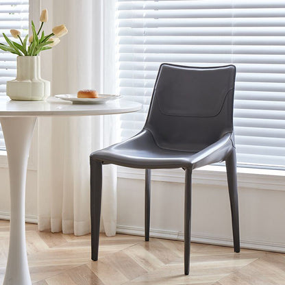 Modern Minimalist Saddle Leather & Carbon Steel Curved Square Dining Chair For Dining Room & Living Room