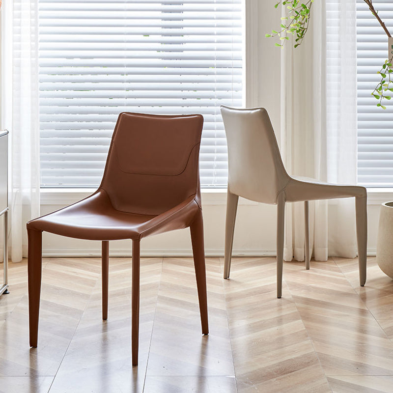 Modern Minimalist Saddle Leather & Carbon Steel Curved Square Dining Chair For Dining Room & Living Room