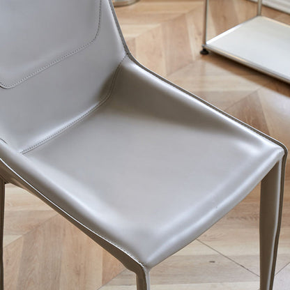 Modern Minimalist Saddle Leather & Carbon Steel Curved Square Dining Chair For Dining Room & Living Room