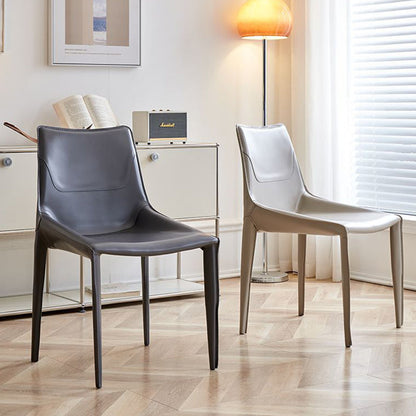 Modern Minimalist Saddle Leather & Carbon Steel Curved Square Dining Chair For Dining Room & Living Room